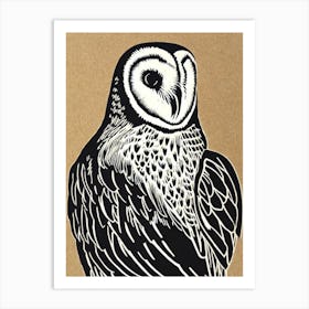 Barn Owl Linocut Bird Art Print