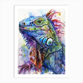 Iguana Colourful Watercolour 3 Art Print