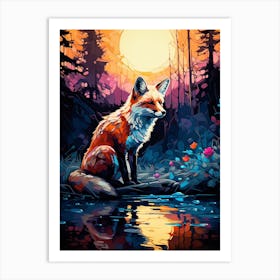Red Fox Forest Painting 7 Art Print
