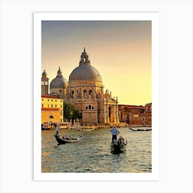 Gondolas And Church Venice Italy Art Print