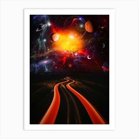 Speed Light Car To Space Planets Art Print