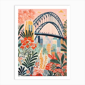 The Sydney Harbour Bridge   Sydney, Australia   Cute Botanical Illustration Travel 2 Art Print