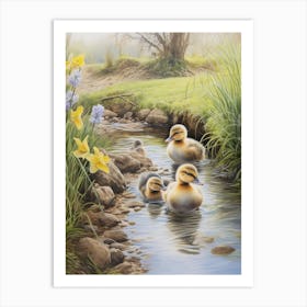 Ducklings Swimming Down The River 1 Art Print