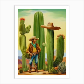 Cowboy in the desert with cactus.7 Art Print