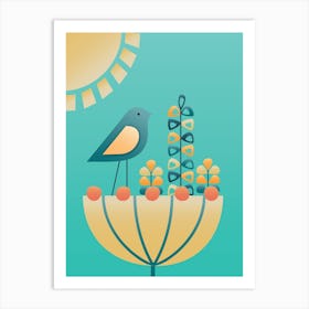 Mid-Century Bird And Flower Poster