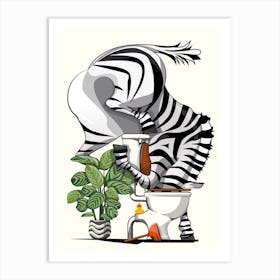 Zebra Drinking From Toilet Art Print