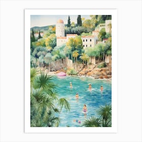 Swimming In Corfu Greece 2 Watercolour Art Print