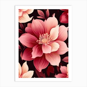 Pink Flowers On A Black Background 1 Art Print