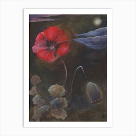 Poppy Dream - figurative classical old master style painting vertical floral flower red Art Print