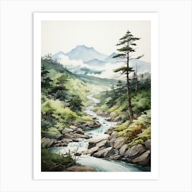 Yatsugatake Mountains In Yamanashi, Japanese Brush Painting, Ukiyo E, Minimal 3 Art Print