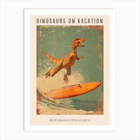 Vintage Heterodontosaurus Dinosaur On A Surf Board 3 Poster Art Print