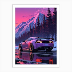 Purple Sports Car At Sunset Art Print