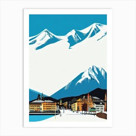 Davos, Switzerland Midcentury Vintage Skiing Poster Art Print