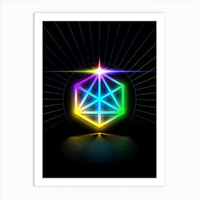 Neon Geometric Glyph in Candy Blue and Pink with Rainbow Sparkle on Black n.0089 Art Print