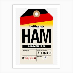 Hamburg (HAM) Germany Vintage Airline Luggage Tag Art Print