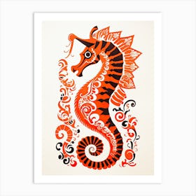Seahorse, Woodblock Animal Drawing 3 Art Print