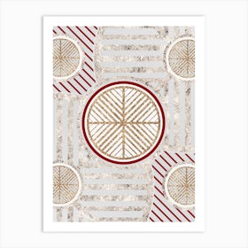 Geometric Glyph Abstract in Festive Gold Silver and Red n.0100 Art Print