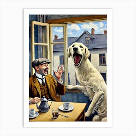 Golden Retriever’s Surprise Tea Party Art Print