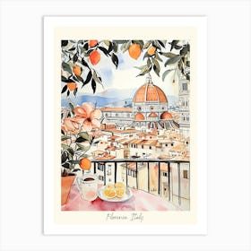 Florence Italy View With Oranges Watercolour Art Print