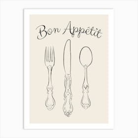 Bon Appétit Cutlery - Black Art Print