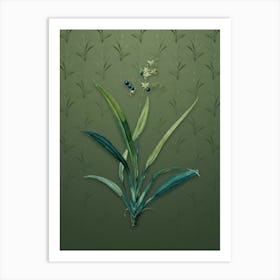 Vintage Flax Lilies Botanical on Lunar Green Pattern n.0070 Art Print