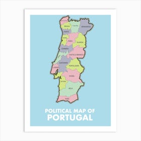 Political Map Of Portugal. Art Print