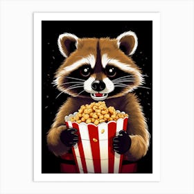 Cartoon Barbados Raccoon Eating Popcorn At The Cinema 4 Art Print