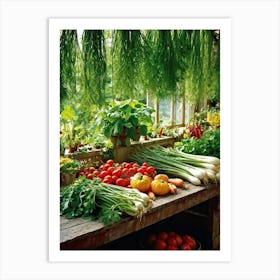 A Tranquil Domestic Garden Overflowing With Vibrant Vegetables Gleaming Tomatoes Peep From The Le 2 1 Art Print