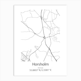 Horsholm,Denmark Minimalist Map Art Print