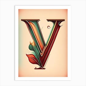 V, Letter, Alphabet Retro Drawing 1 Art Print