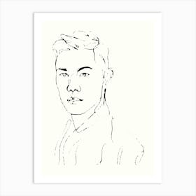 Portrait Of A Young Man Hand Drawing Line Art Art Print