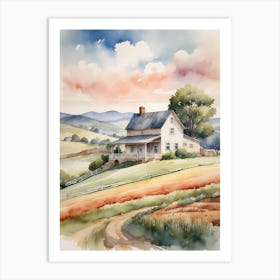 Watercolor Of A Farmhouse Art Print