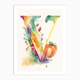V  Vegetable Soup, Letter, Alphabet Storybook Watercolour 1 Art Print