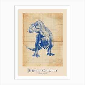 Carnotaurus Dinosaur Blue Print Sketch 2 Poster Art Print