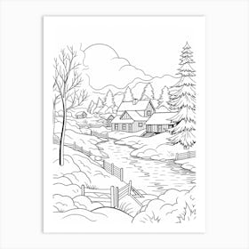 Winter Wonderland Landscape Line Art 3 Art Print