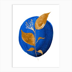 Blue And Gold Leaf Art Print