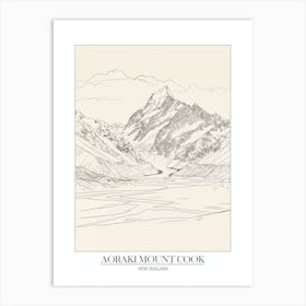 Aoraki Mount Cook New Zealand Line Drawing 1 Poster Art Print