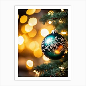 Festive Christmas Tree Bauble Reflecting Vibrant Bokeh Lights Suspended Delicately From A Richly Ad (5) Affiche