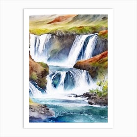 Hraunfossar, Iceland Water Colour  (2) Art Print