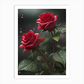 Red Roses At Rainy With Water Droplets Vertical Composition 42 Art Print