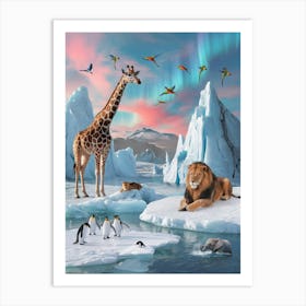 Fractured Light on Frozen Dreams Polar Bears And Penguins Art Print