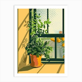 Sweet Illustrations Of Potted Herbs On The Windowsil 2 Art Print