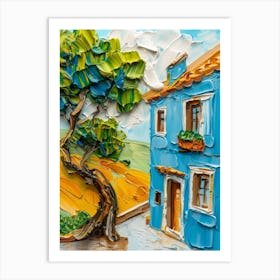 Blue House With Tree 2 Art Print