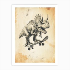 Vintage Dinosaur On A Skateboard 2 Art Print