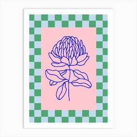 Modern Checkered Flower Poster Blue & Pink 2 Art Print