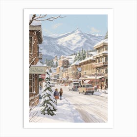 Vintage Winter Illustration Leavenworth Washington 4 Art Print