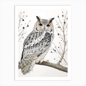 Burmese Fish Owl Drawing 4 Art Print