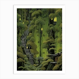 Bamboo Forest Japanese Illustration 1 Art Print