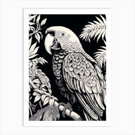 B&W Bird Linocut Macaw 3 Art Print