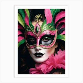 A Woman In A Carnival Mask, Pink And Black (63) Art Print